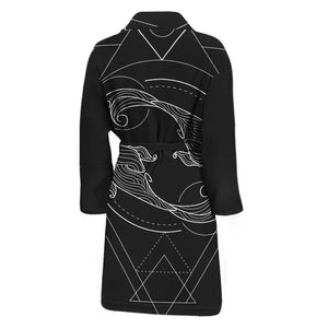 Black And White Pisces Sign Print Men's Bathrobe