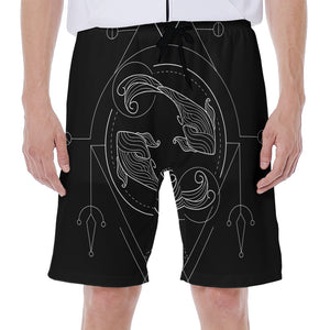 Black And White Pisces Sign Print Men's Beach Shorts