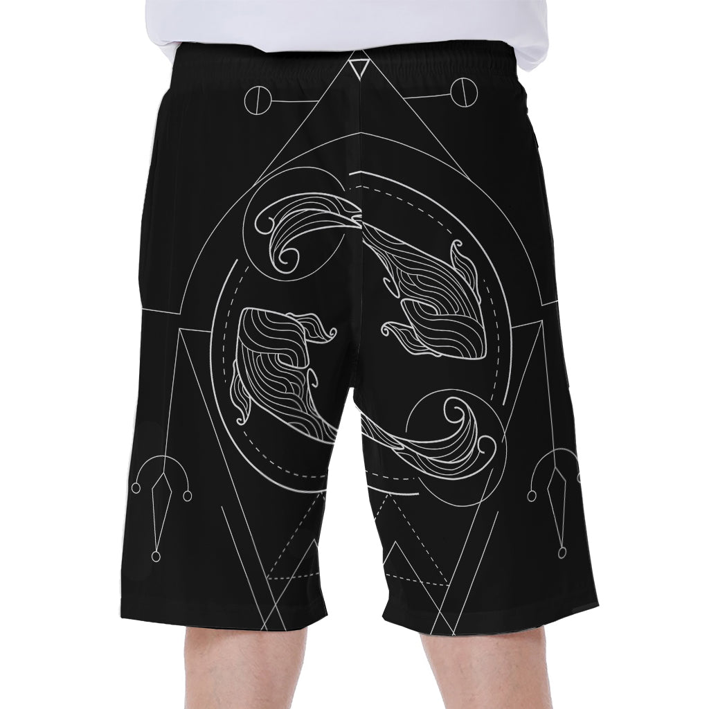 Black And White Pisces Sign Print Men's Beach Shorts