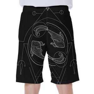 Black And White Pisces Sign Print Men's Beach Shorts