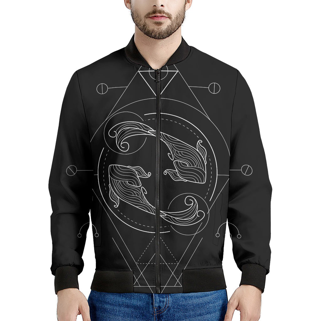 Black And White Pisces Sign Print Men's Bomber Jacket