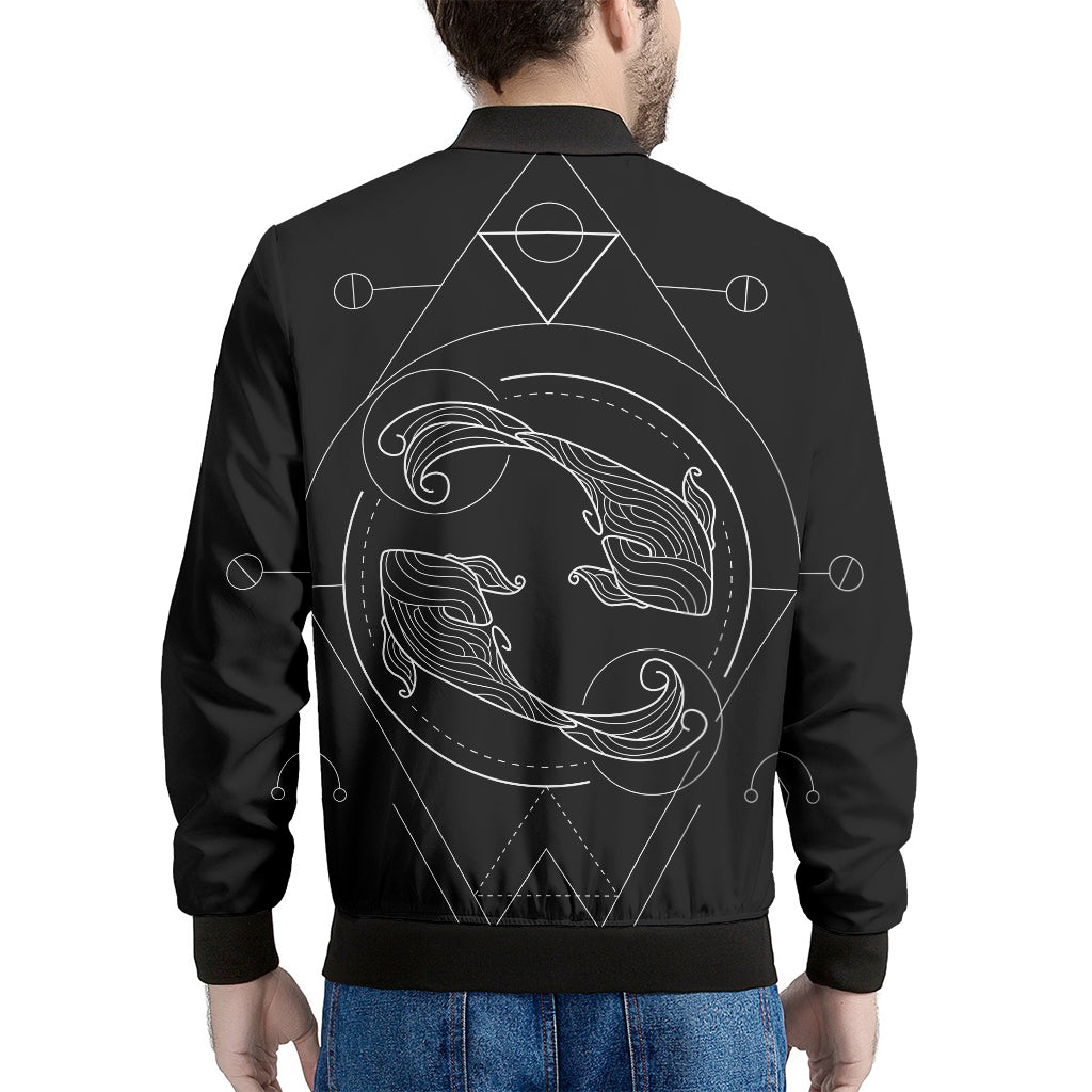 Black And White Pisces Sign Print Men's Bomber Jacket