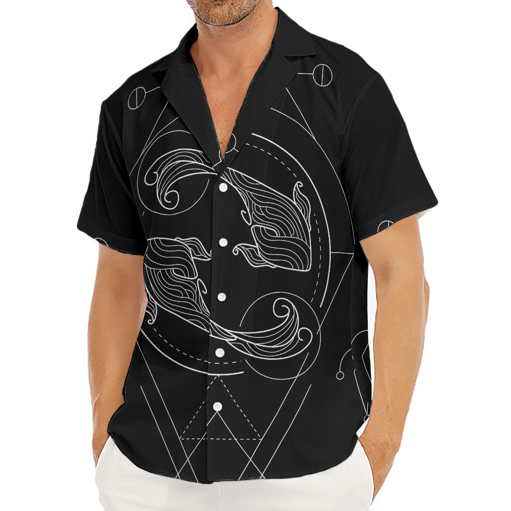 Black And White Pisces Sign Print Men's Deep V-Neck Shirt