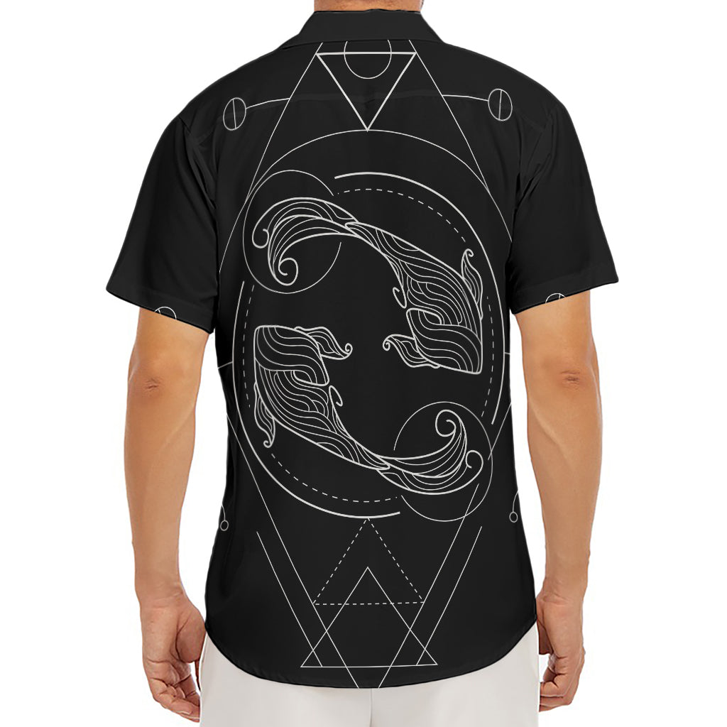 Black And White Pisces Sign Print Men's Deep V-Neck Shirt