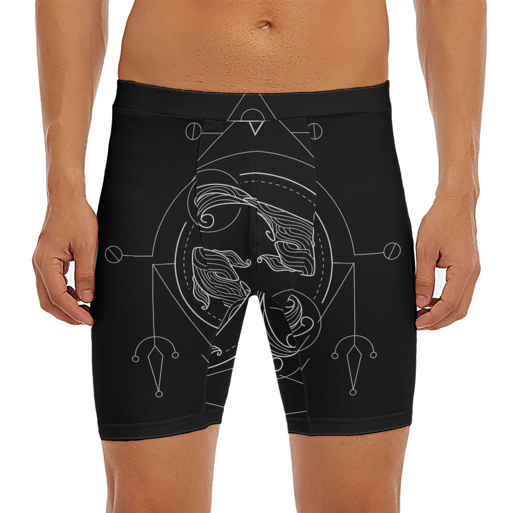 Black And White Pisces Sign Print Men's Long Boxer Briefs