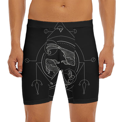 Black And White Pisces Sign Print Men's Long Boxer Briefs