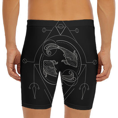 Black And White Pisces Sign Print Men's Long Boxer Briefs