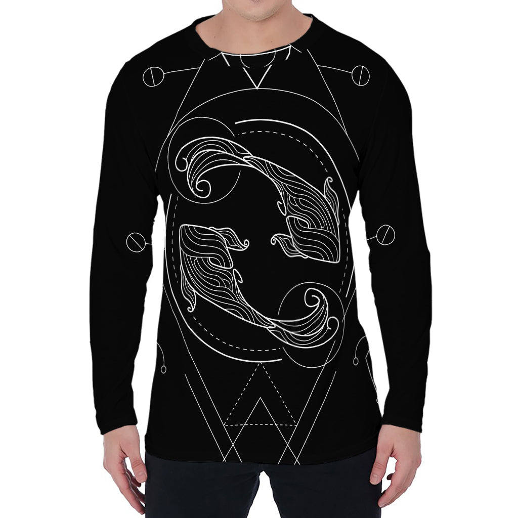 Black And White Pisces Sign Print Men's Long Sleeve T-Shirt