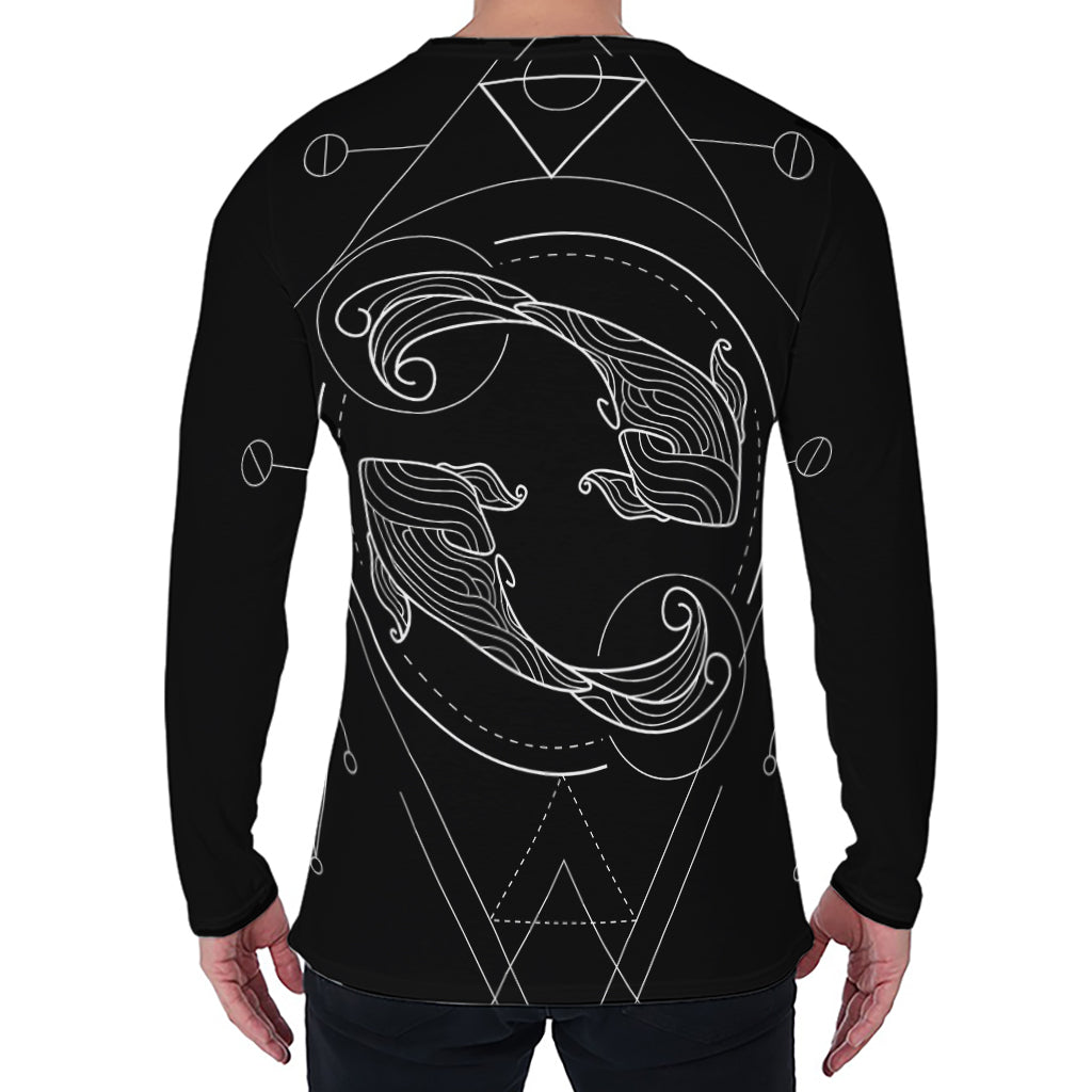 Black And White Pisces Sign Print Men's Long Sleeve T-Shirt