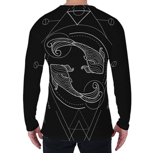 Black And White Pisces Sign Print Men's Long Sleeve T-Shirt