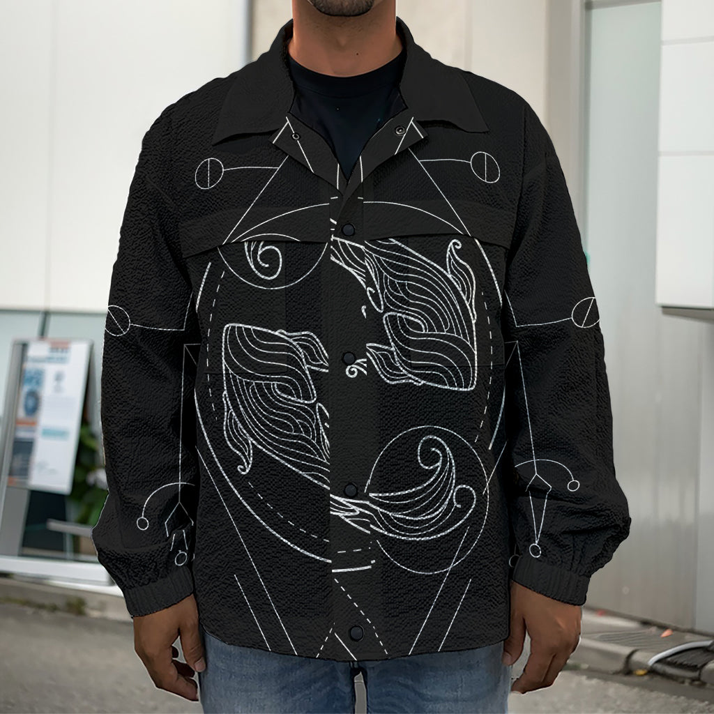 Black And White Pisces Sign Print Men's Shirt Jacket