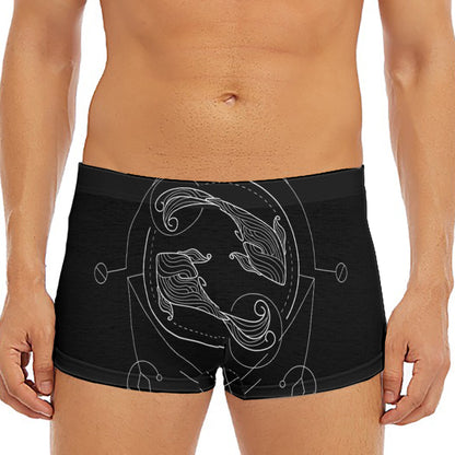 Black And White Pisces Sign Print Men's Short Boxer Briefs