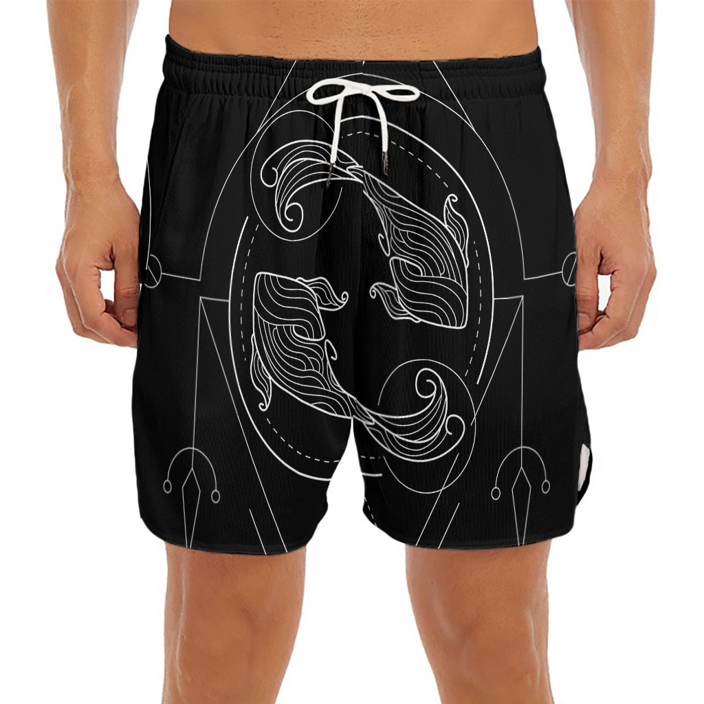 Black And White Pisces Sign Print Men's Split Running Shorts