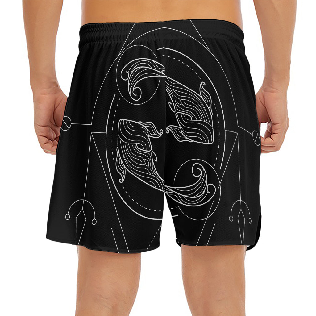 Black And White Pisces Sign Print Men's Split Running Shorts