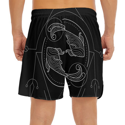 Black And White Pisces Sign Print Men's Split Running Shorts