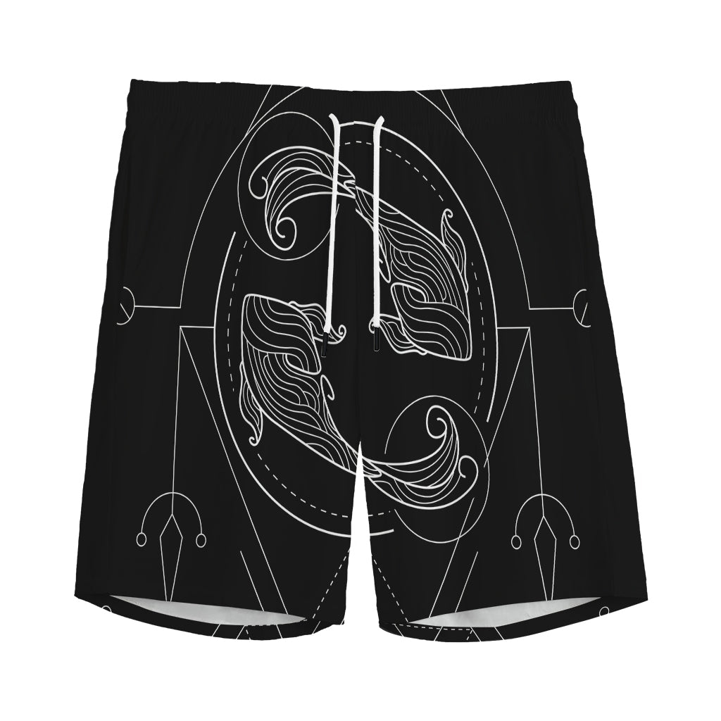 Black And White Pisces Sign Print Men's Sports Shorts