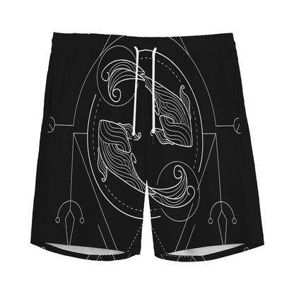Black And White Pisces Sign Print Men's Sports Shorts