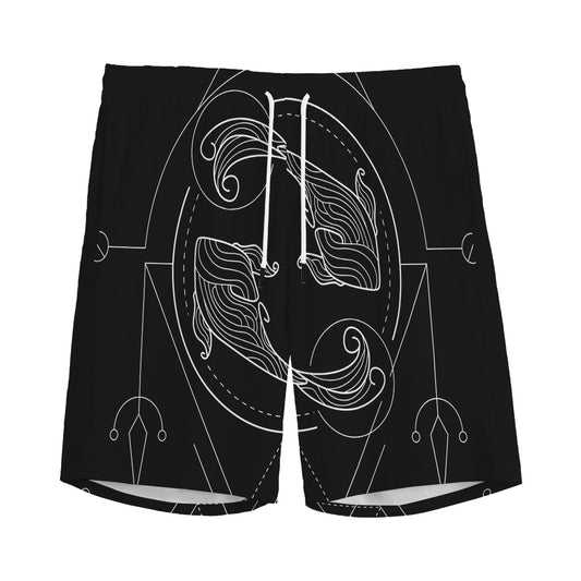 Black And White Pisces Sign Print Men's Sports Shorts
