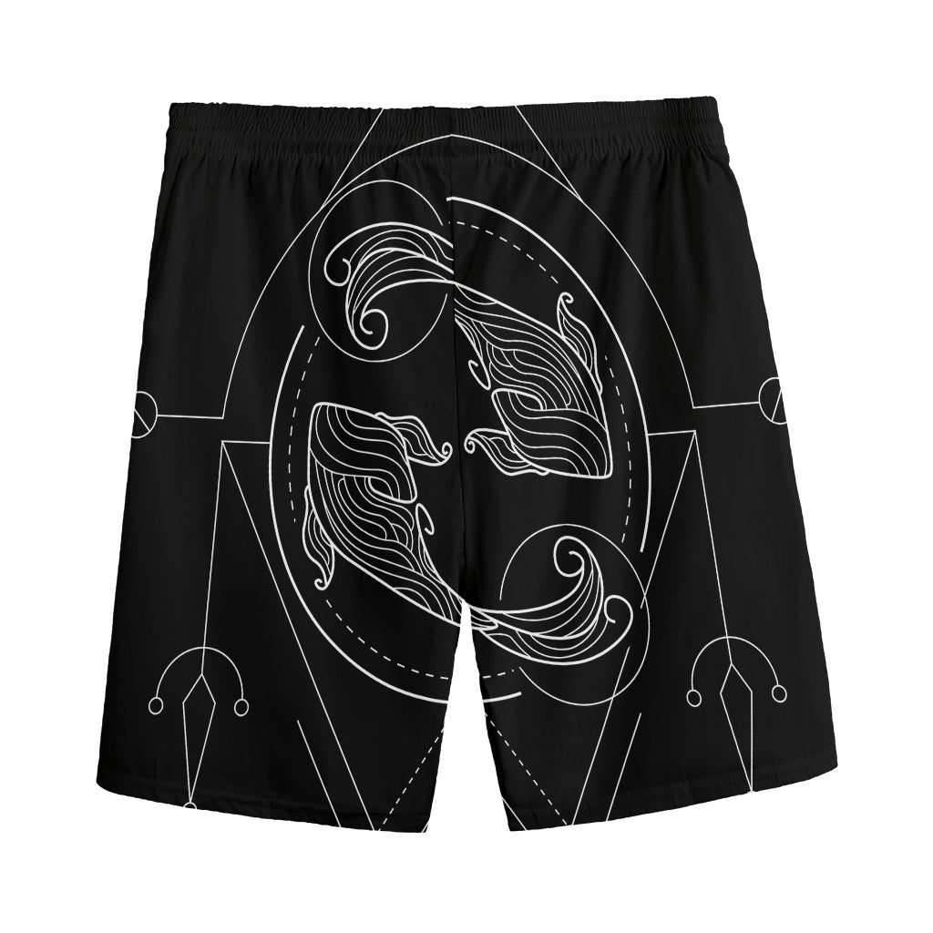 Black And White Pisces Sign Print Men's Sports Shorts