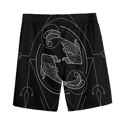 Black And White Pisces Sign Print Men's Sports Shorts