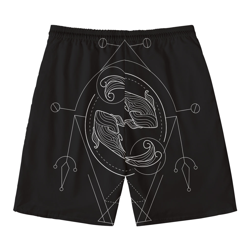Black And White Pisces Sign Print Men's Swim Trunks
