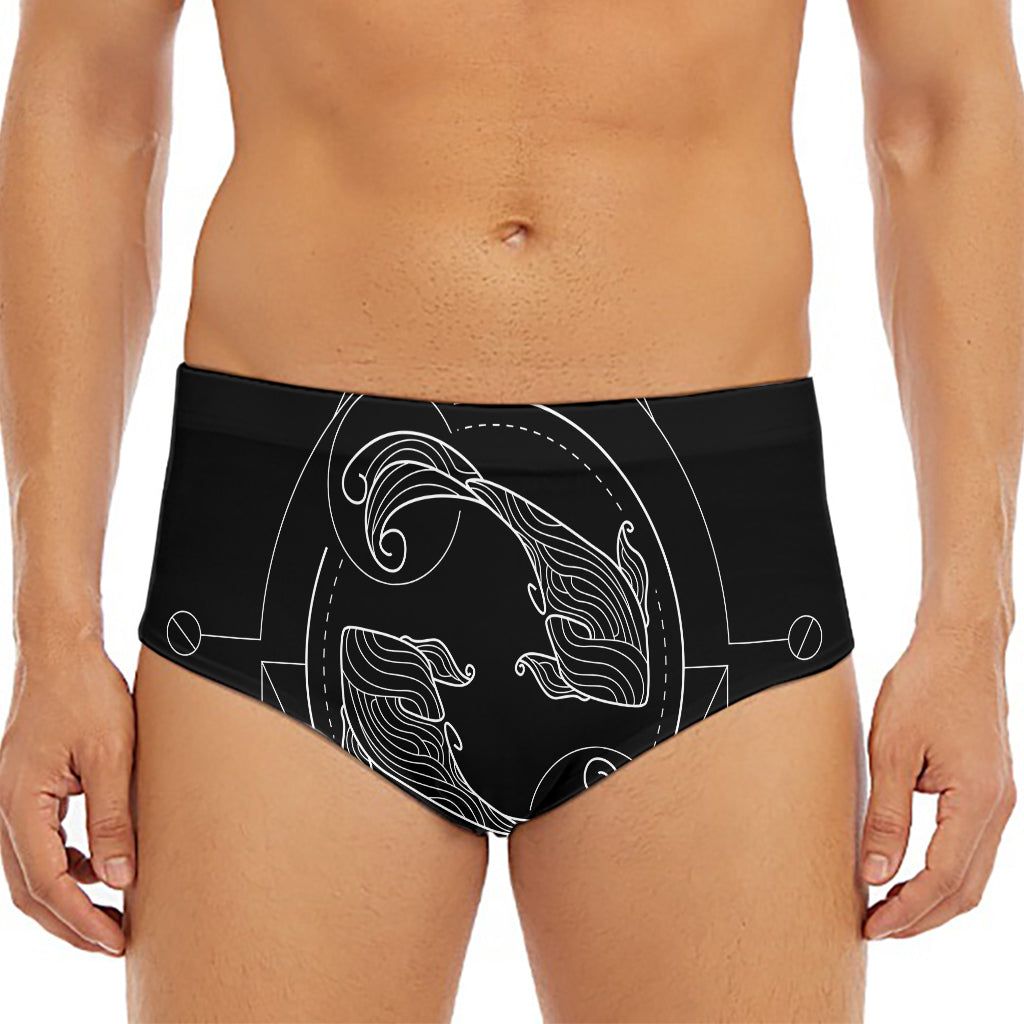 Black And White Pisces Sign Print Men's Triangle Swim Briefs