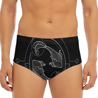Black And White Pisces Sign Print Men's Triangle Swim Briefs