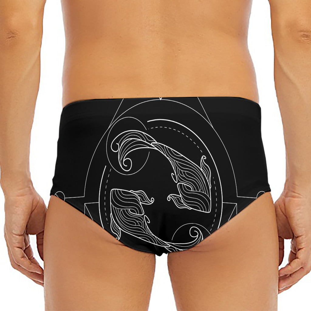 Black And White Pisces Sign Print Men's Triangle Swim Briefs