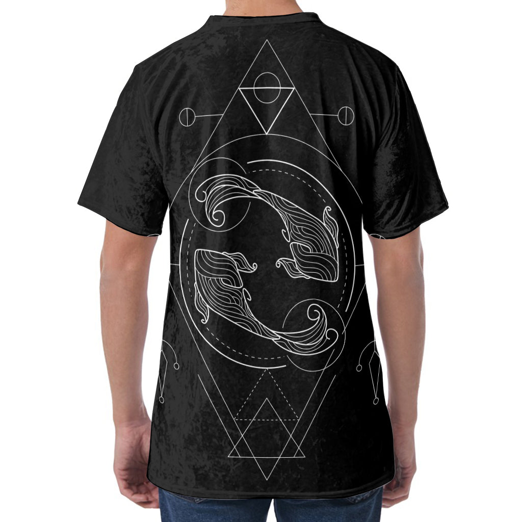 Black And White Pisces Sign Print Men's Velvet T-Shirt