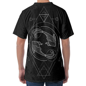 Black And White Pisces Sign Print Men's Velvet T-Shirt