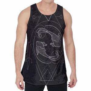 Black And White Pisces Sign Print Men's Velvet Tank Top