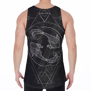 Black And White Pisces Sign Print Men's Velvet Tank Top