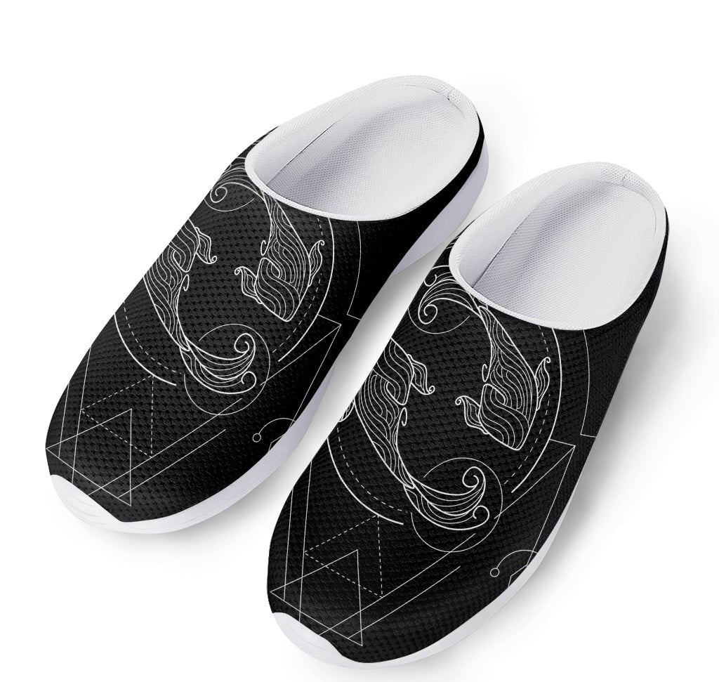 Black And White Pisces Sign Print Mesh Casual Shoes