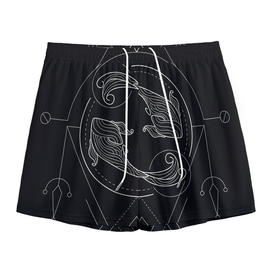 Black And White Pisces Sign Print Mesh Shorts
