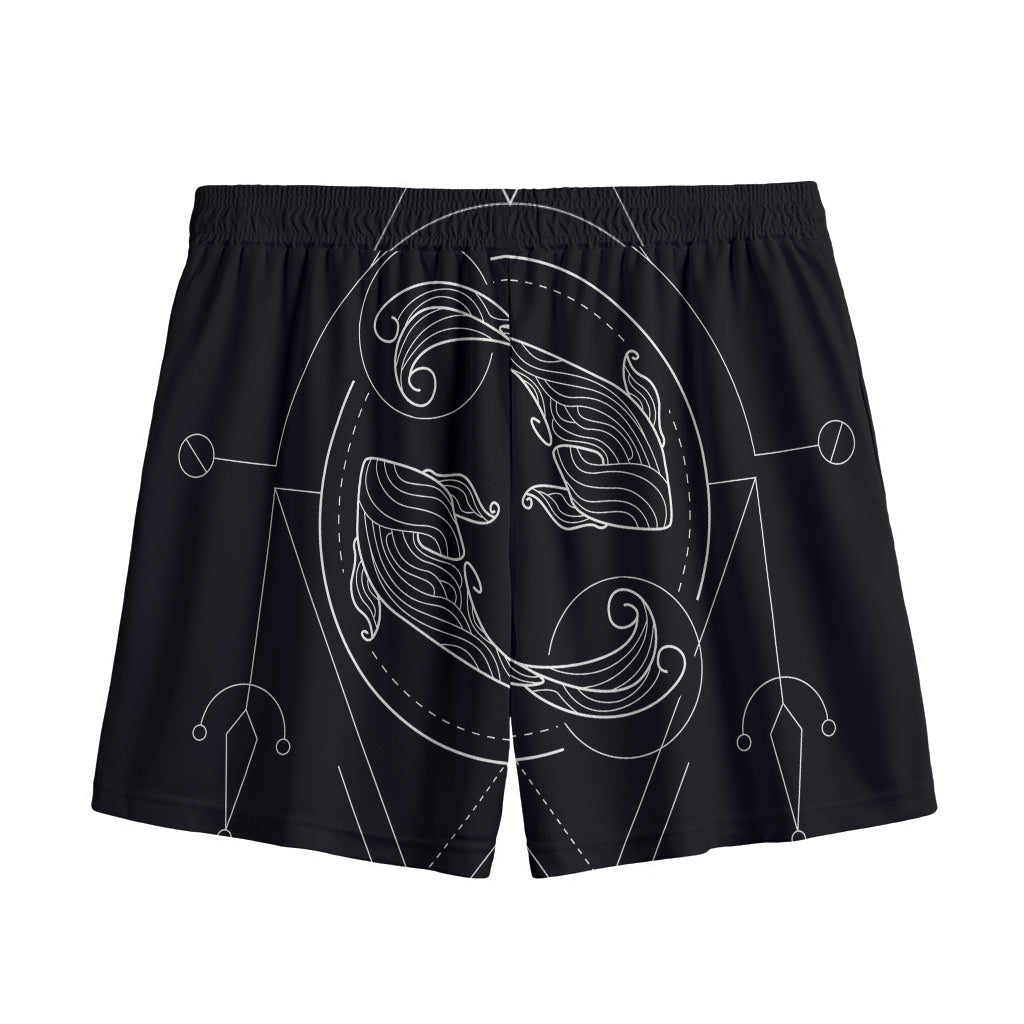 Black And White Pisces Sign Print Mesh Shorts