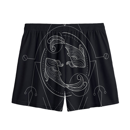 Black And White Pisces Sign Print Mesh Shorts