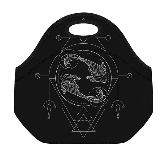 Black And White Pisces Sign Print Neoprene Lunch Bag