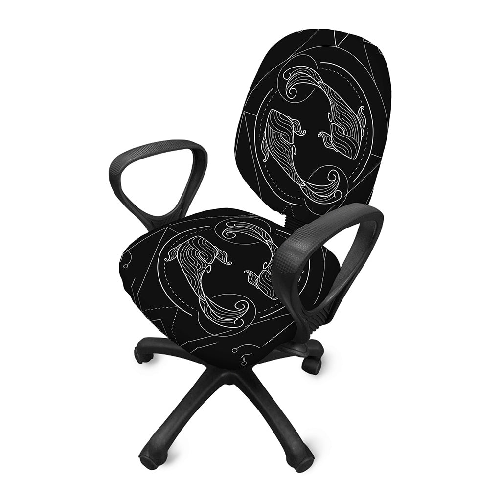 Black And White Pisces Sign Print Office Chair Cover