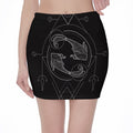 Black And White Pisces Sign Print Pencil Mini Skirt