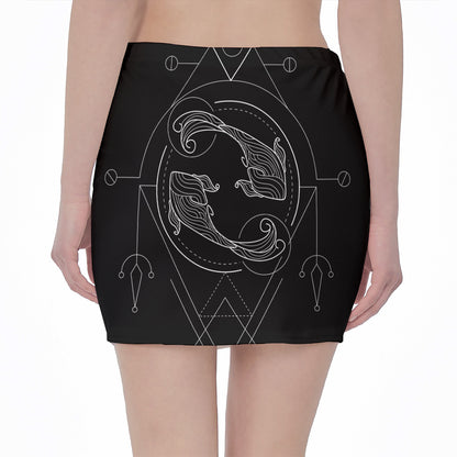 Black And White Pisces Sign Print Pencil Mini Skirt