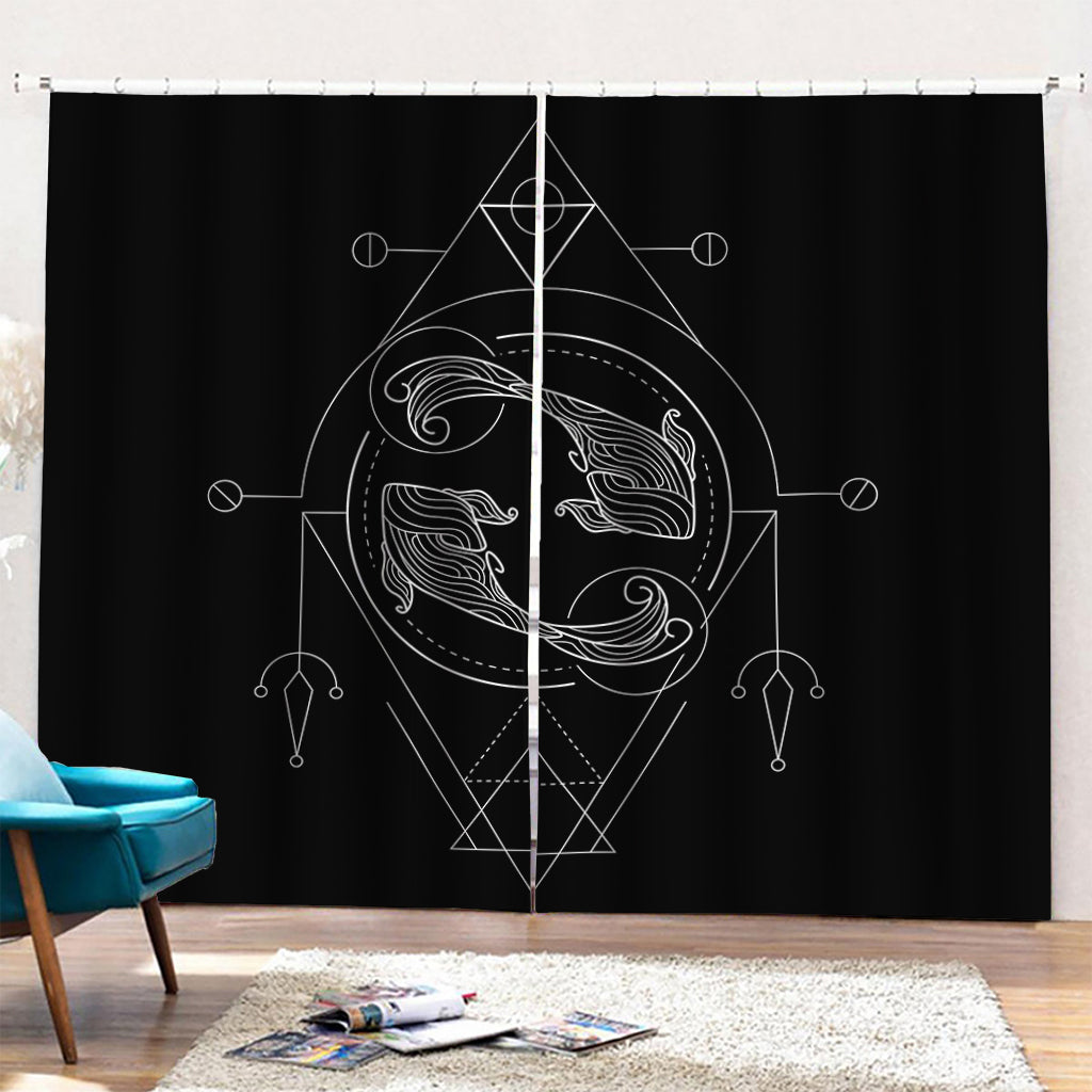 Black And White Pisces Sign Print Pencil Pleat Curtains