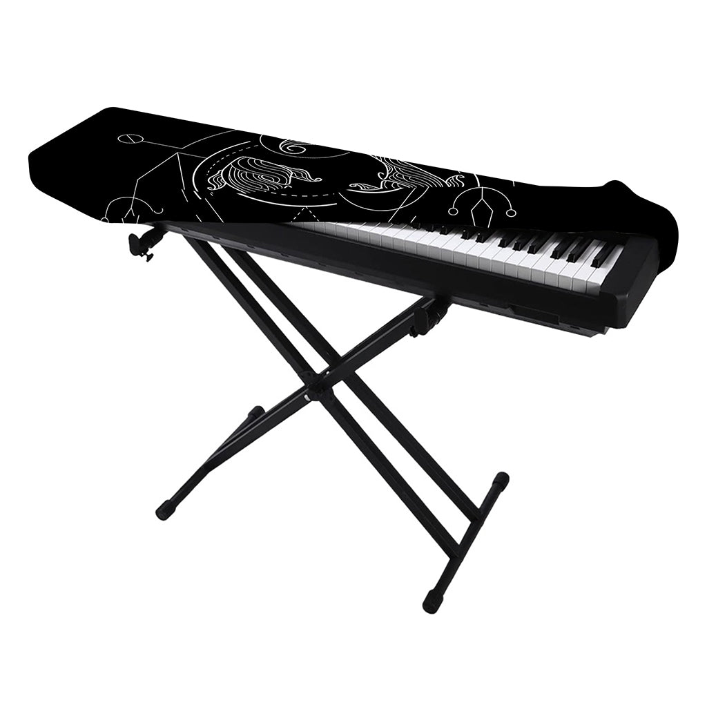 Black And White Pisces Sign Print Piano Keyboard Cover
