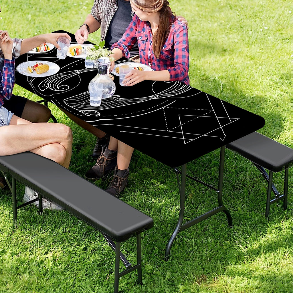 Black And White Pisces Sign Print Picnic Table Cover