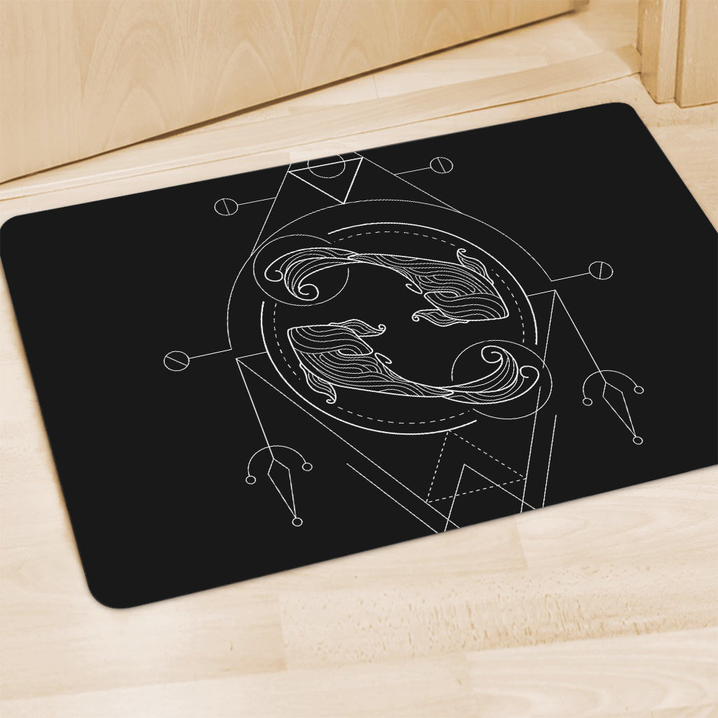 Black And White Pisces Sign Print Polyester Doormat