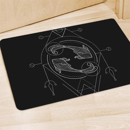 Black And White Pisces Sign Print Polyester Doormat