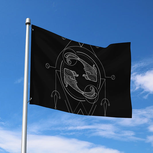 Black And White Pisces Sign Print Polyester Flag