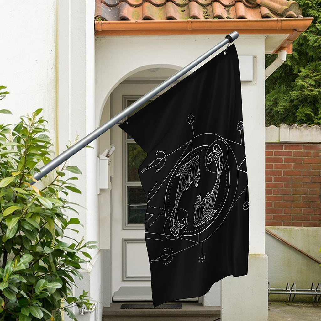 Black And White Pisces Sign Print Polyester Flag