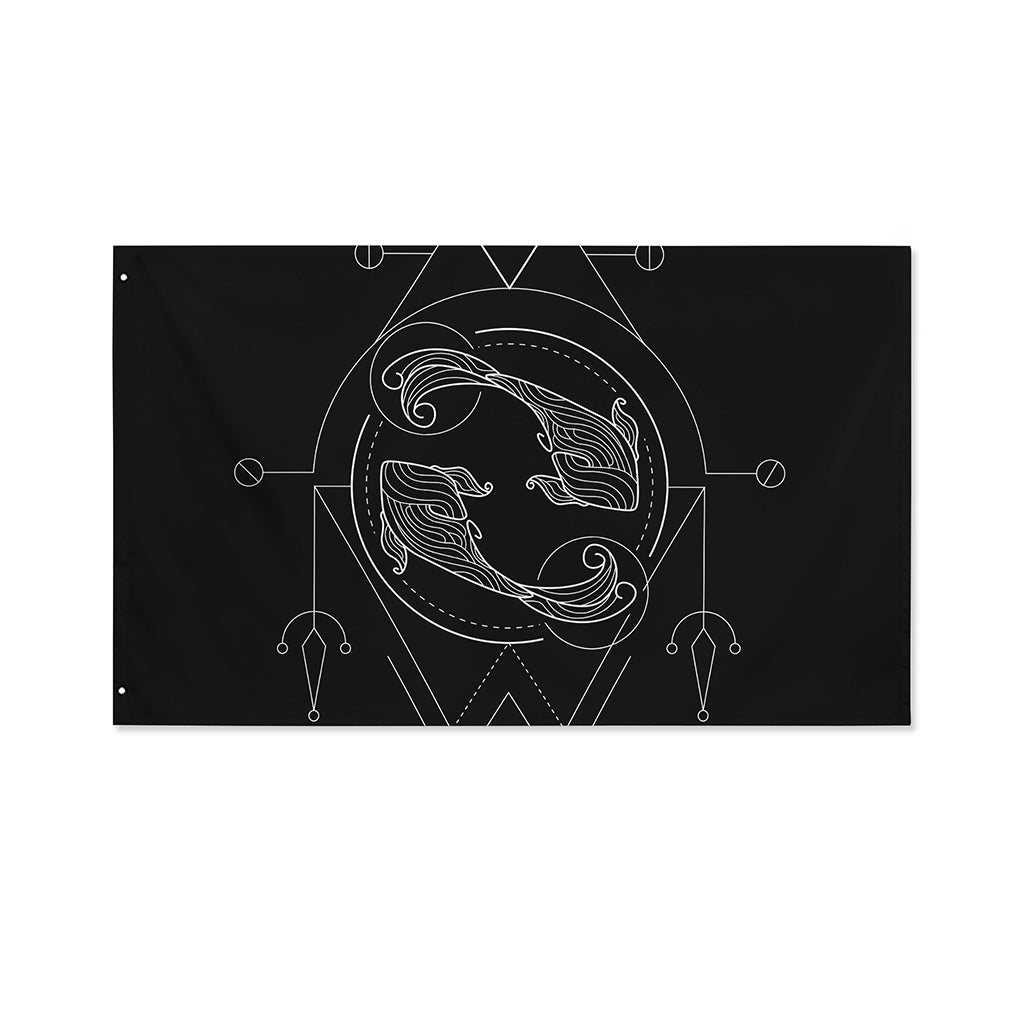 Black And White Pisces Sign Print Polyester Flag
