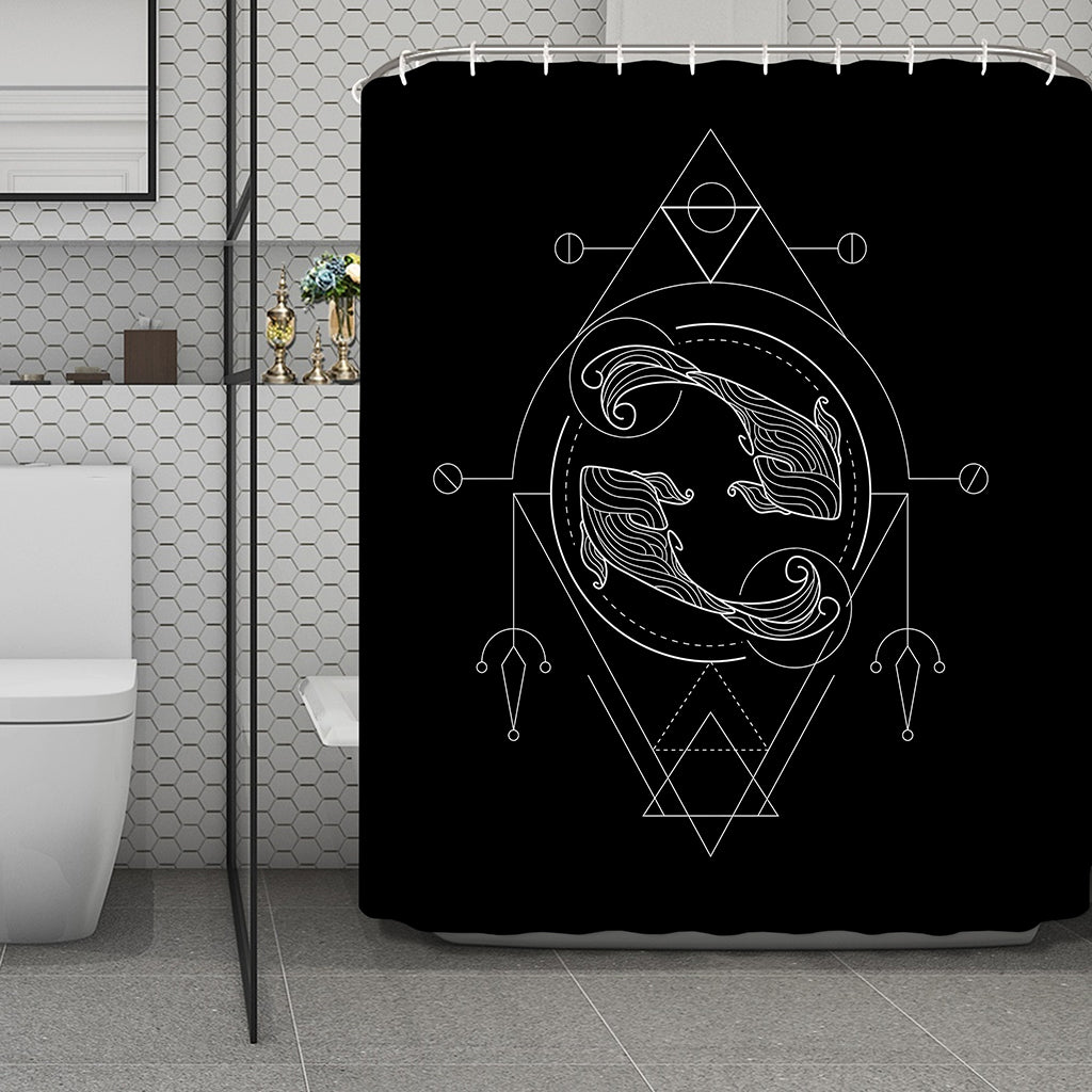 Black And White Pisces Sign Print Polyester Shower Curtain