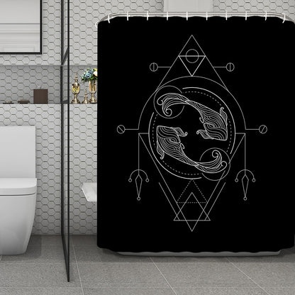 Black And White Pisces Sign Print Polyester Shower Curtain